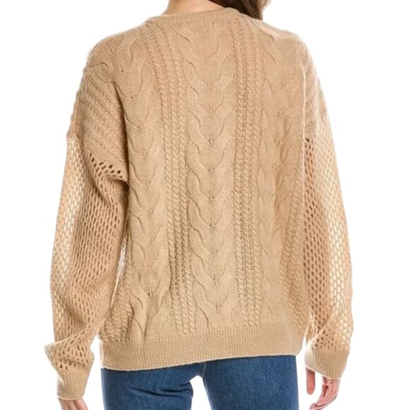 Naadam Open Cable Merino Wool Cashmere Crewneck Pullover sweater XL camel tan - Picture 2 of 12